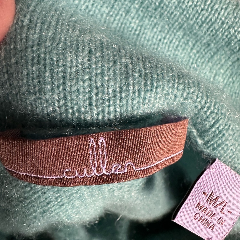 Cullen hi/lo  green cashmere sweater cowl neck M/L 100% poncho sweater - Picture 3 of 9